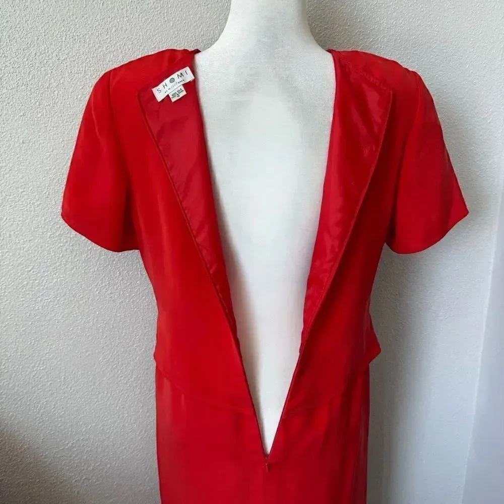 Shomi by Miller Shor Red Dress 100% Silk Short Sleeve Dress SZ 12